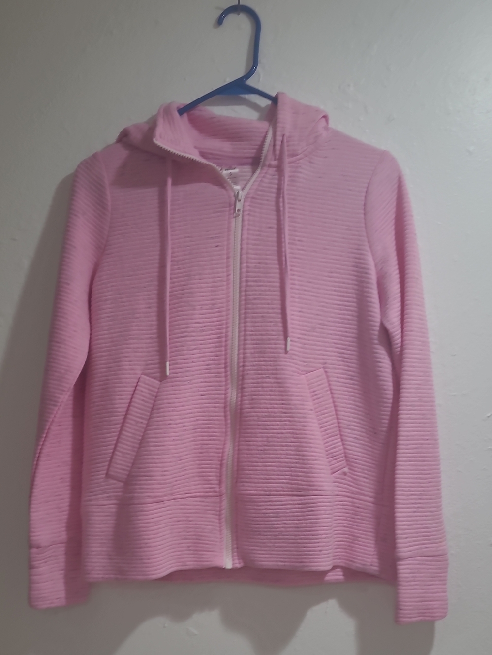 Light Pink Ribbed Hooded Zip-Up Bomber Jacket
